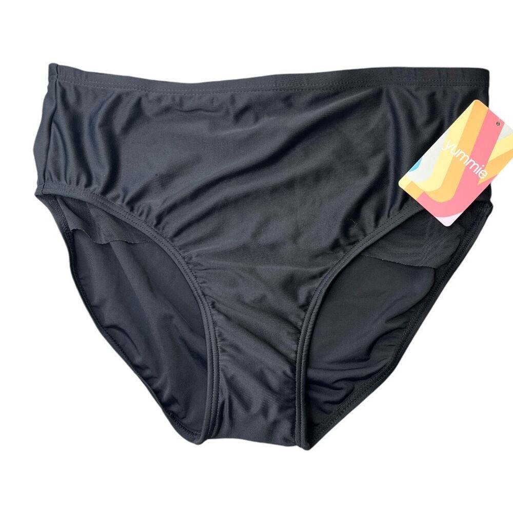 Yummie Gaia high waist bikini bottoms black full coverage size 10 NWT